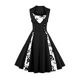 A Line Occasion Kleider für Frauen gedruckt Kontrast Sexy Spleißen Slim Temperament Floral Bottom Kleid Damen Vintage Kleider Hepburn Stil 50er 60er Jahre Plissee Swing Kleider Abfertigung, 01 black,