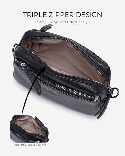 Image of Alldaily Small Triple Zip Crossbody Purse for Women, Vegan Leather Phone Bag with Wide Shoulder Strap