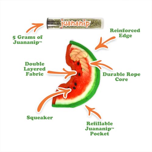 Image of Doggijuana Watermelon Slice & Juananip Bundle | Squeaky Refillable Plush | Refillable squeaky plush dog toy + organic calming catnip; eases anxiety, stress & storms; drug-free, hand-harvested