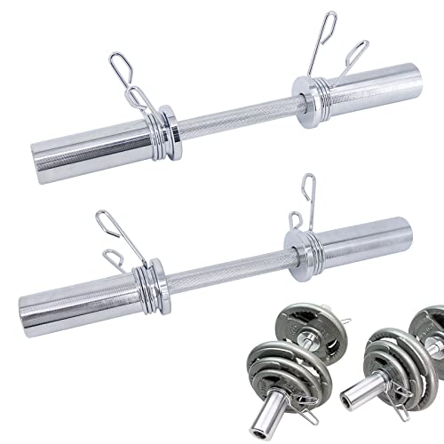 SearQing Olympic Dumbbell Handles 20 Inch Chrome Dumbbell Handles Set of 2 with Collars for Gym Workouts, Training, Bodybuilding and Weightlifting-Fit 2  Weight Plates and Support 360lbs