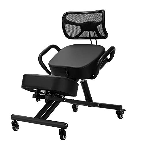 Ergonomic Kneeling Chair With Backrest Adjustable Height With Thick And Comfortable Cushion And Smooth Gliding Casters Correct Sitting Posture Suitable For Home Black #TOP6