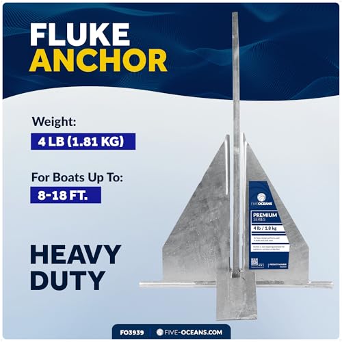 image for Five Oceans Boat Anchor - Fluke Anchor, 4 Lb, Galvanized Steel Boat An