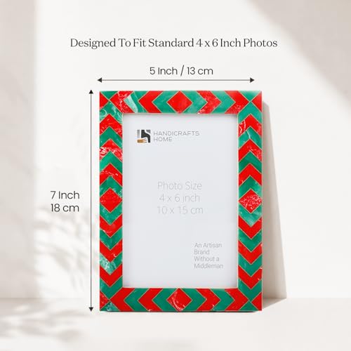 Image of Handicrafts Home Gems 4x6 Picture Frame Set of 2, Vintage Photo Frames for Wall or Tabletop Display, Family Wall Decor, Gallery Wall Frame Set, Wall Display-Resin Inlay.Candy Cane Collection.