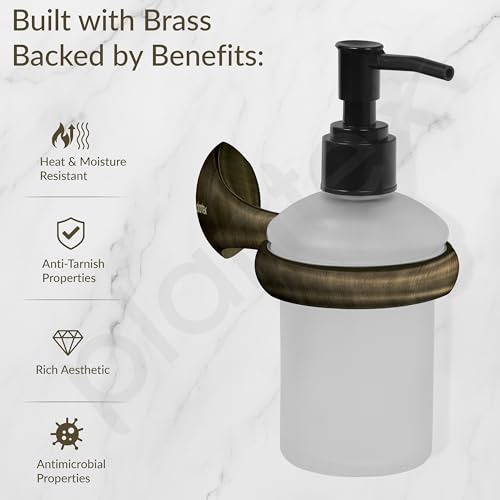 Image of Plantex Smero Pure Brass Made Handwash Holder for Wash Basin /Liquid Soap Dispenser /Shampoo Dispenser - Contrive (Rich Antique)