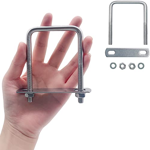 U-Bolt Square U Bolt U-Bolt Clamps 4 Pieces 100 x 60 mm 304 Stainless Steel Square Axle Plate M8 with Nuts Frame Straps Bolts for Towing Cars Ships Repair - Image 3