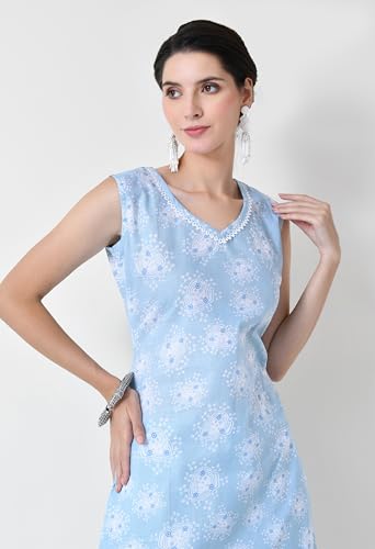 Image of LIBOZA Cotton Kurta Sets for Woman, Straight Sleeveless Kurti Set for Women, Festive Kurtis Pant Suit Kurtas Office Wear Trendy Stylish Designer