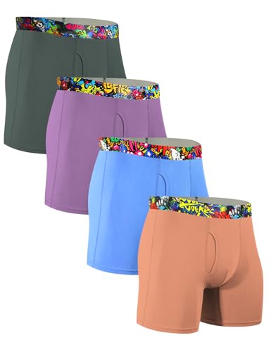 Men's Underwear Boxer Briefs Bamboo Viscose Trunks Breathable and Cool with Fly Underwear for Men (4 or 7 Pack)