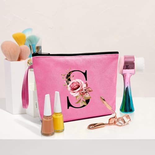 Image of Vavabox A-Z Personalized Makeup Bag, Birthday Gifts for Women Mom, Gifts for Best Friend, Bride Bridesmaid Cosmetic bag (S, Peach)