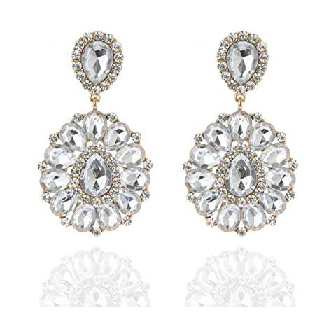 SP Sophia Collection Women's Bohemian Crystal Teardrop Dangle Clip On Earrings in Gold Clear Cover