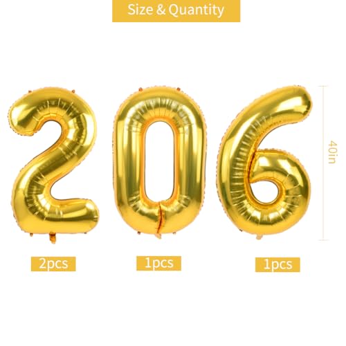 Image of TONIFUL 2026 Graduation Balloons 42Inch Gold 2026 Number Balloons Aluminum Foil Mylar Balloons for New Year Eve Graduation Decorations Class of 2026 Christmas Anniversary 2026 Grad Party Supplies