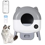 Selbstreinigende Katzentoilette, 76L Automatische Katzenklo mit App-Steuerung und Sicherheitsschutz, Großes Fassungsvermögen für mehrere Katzen, Anpassbares LED-Nachtlicht,inkl. 1 Rolle Müllbeutel, W