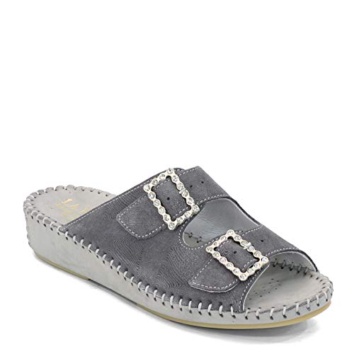 La Plume Women's, Jen Rhinestone Sandal Gray Print 39 M
