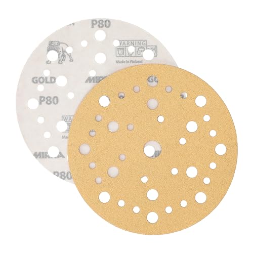 Mirka Gold Universal-Schleifpapier Ø 150mm Klett 37-Loch/Korn P80, 100 Stk/Zum Schleifen von Gips, Spachtel, Spanplatten, Holz, Lack