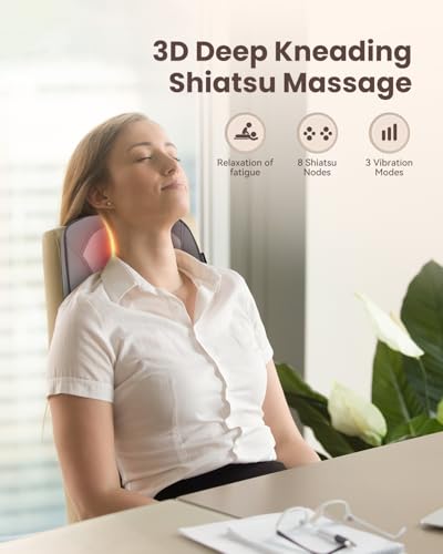 COMFIER Shiatsu Massagegerät,Nackenmassagegerät mit Wärme,Shiatsu Massagegeräte 4D Knet Rückenmassagegerät,Muskelschmerzlinderung für Nacken, Rücken,Beine, Geschenke für Männer, Frauen(Grau) 3