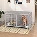 Hundekäfig, Hundebox mit Bodenschale, Hundekäfig mit Trennwand, Hundegitterbox mit 2 Türen und Tablett, 2 in 1 Doppelbox Hundegitterbox für Große und mittlere Hunde, 120 x 73 x 68 cm, Silbrig