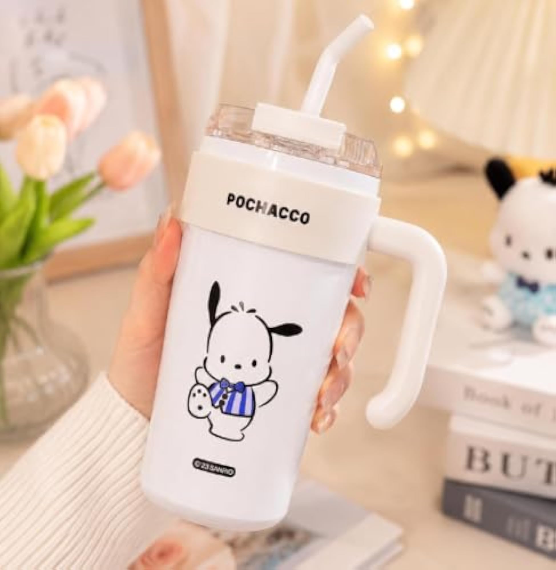 Cute Cartoon Straw Tumbler with Handle