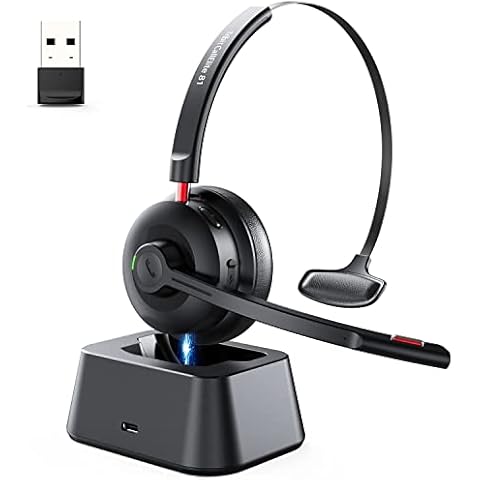 Tribit Bluetooth Headset - Wireless Headphones with Microphone Noise Cancelling, Computer Headset with USB Dongle & Charging Dock, On Ear Telephone Headset for Latop/PC/Office/Call Centre/Skype/Zoom Cover