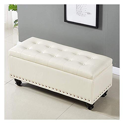 Pouf de rangement rectangulaire blanc 100x40x43 cm pour salon