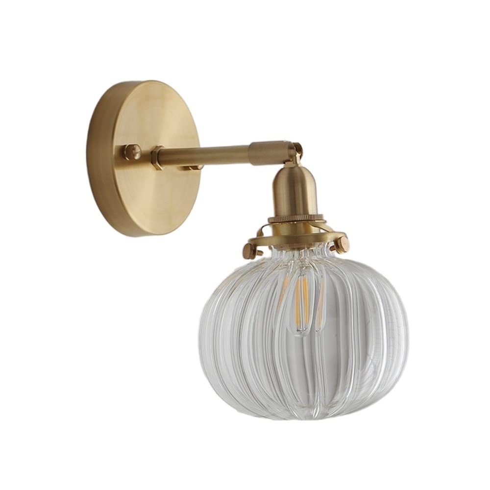 HPTHLY Wall Mounted Light Nordic Glass Ball Wall Light Sconce - Bathroom Mirror Ahead Bedroom Beside Copper Wall Lamp Sconces - E27 Brushed Brass Finished Le