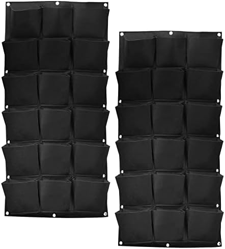 SOUJAP 2 Pack 18 Pockets Vertical Wall Garden Planter Plant Grow Bag, Hanging Felt Grow Bags Vertical Wall Garden for Indoor, Outdoor, Flower, Garden, Vegetable and Home Decoration (Black)