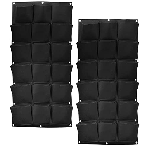 SOUJAP 2 Pack 18 Pockets Vertical Wall Garden Planter Plant Grow Bag, Hanging Felt Grow Bags Vertical Wall Garden for Indoor, Outdoor, Flower, Garden, Vegetable and Home Decoration (Black)