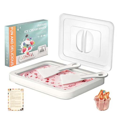 Rolled Ice Cream Maker Kit with Lid, 2 Spatulas & Recipe Guide - Instant Freeze Tray for Homemade Roller Ice Cream, Fun Family Activities (White)