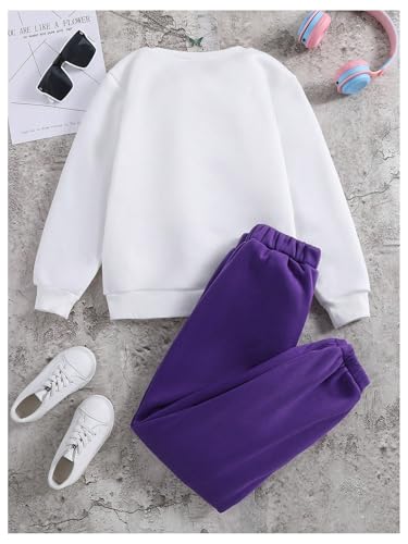 Image of Milumia Cute Clothes for Girls 2 Piece Sweatsuit Outfits Sweatshirt and Sweatpants Sweat Set Tracksuit Purple 9 Years