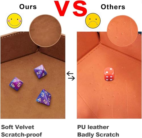 2 Stück Faltbare Würfelbretter Doppelseitig Würfelbrett, Samt Faltbar Würfeltablett Hexagon Würfelteller Leder Würfelbretter für RPG DND Dragons Würfel Spiele (Schwarz - Braun)