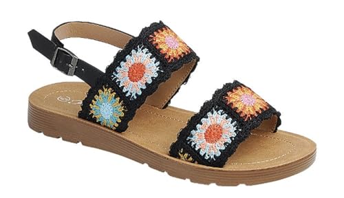 Forever Link Women's Flat Ankle Strap Crochet Sandals