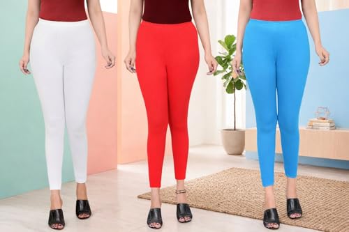Image of Women Ankle Length Leggings Combo Multicolour Stretchable Cotton Yoga Gym Workout Pants Lyra Jeggings Casual Slim Fit
