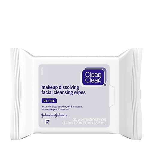 Clean & Clear Oil-Free Makeup Dissolving Facial Cleansing Wipes to Remove Dirt, Oil, Makeup & Waterproof Mascara, 25 ct.