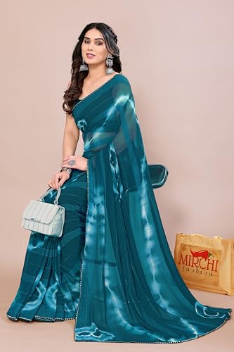 Image of MIRCHI FASHION Women Saree Shibori Print Chiffon | Elegant Festive and Functional Sari for All-Day Comfort with Matching Blouse