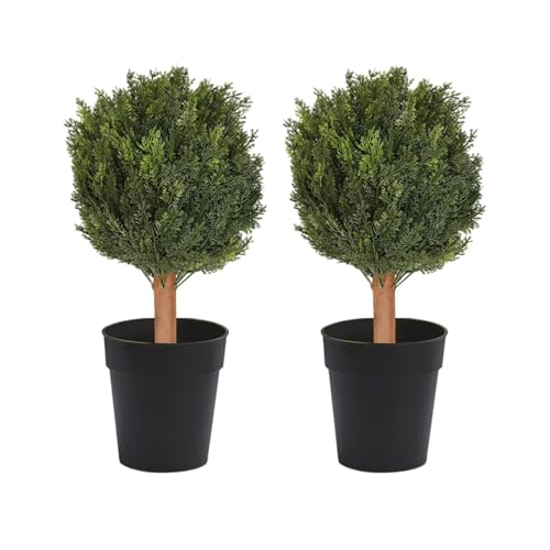 RUETERY 2 Stück Künstliche Zypresse Outdoor, 180cm Künstliche Pflanzen, Frostfeste Kunstpflanze für Garten, Balkon und Terrasse, Immergrüne Konifere als Sichtschutz