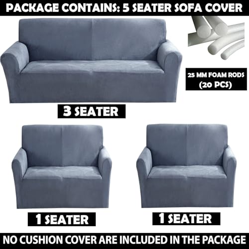 Image of Gifts Island Premium Velvet Sofa Cover 3 Seater and 2 Seater Fully Covered Universal 5 Seater Sofa Cover Non-Slip Sticky Elastic Stretchable Slipcover (Velvet Grey)