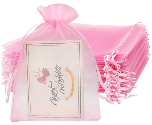 Jexila 100PCS Pink Organza Gift Bags 4X6 Mesh Bag Drawstring Jewelry Pouch for Girls Baby Shower Party Favor Goodie Candy Bags