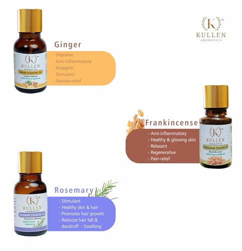 Image of Kullen Essential Oil Set | Gift Set Box of 6 Essential Oil | Ginger, Lavender, Rosemary, Orange, peppermint, frankincense | Pack of 6 100% Pure and Natural Essential Oil.