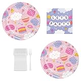 In My Birthday Era Dinner Plates – Friendship Bracelet Party Supplies (Serves 16) – 9' Pink Sleepover Plates, 'Let’s Party' Napkins & White Forks – Girls Spa Party or Bestie Bash