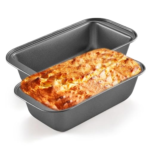 KANGSIT Loaf Tins Set of 2, Non Stick Carbon Steel Bread Tins and Loaf Pans for Baking Baking Flawless Cakes, Loaves, and Banana Bread 25 x 13 x 6 cm