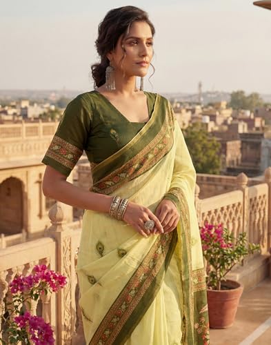 Image of SIRIL Women's Printed Chanderi Cotton One Minute Ready to Wear Saree with Unstitched Blouse Piece