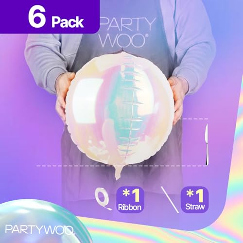 Image of PartyWoo Iridescent Foil Balloons 6pcs Large Round Giant Jumbo 4D Balloons
