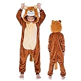 EVELS Kids Unisex Anime Pajamas Halloween Lion Children Sleepwear Animal Fleece Onesie Pajamas Cosplay Costume, Brown-lion, Small