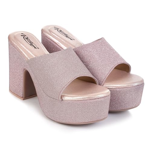 Image of ROZLYN Women's Glitter Block Heel Platform Sandals, Open Toe High Heels