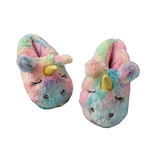 HANDKEI Pantoufles de licorne arc-en-ciel mignon Pantoufles d'animaux en peluche Pantoufles d'intérieur à la maison chaude d'hiver (Couleur 2, numeric_35) Cover