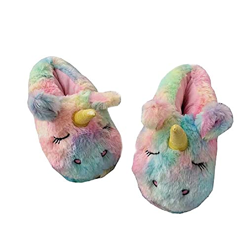 HANDKEI Pantofole unicorno arcobaleno carino Pantofole animali di peluche Pantofole invernali calde per la casa (35 38 EU, Colore 2, numeric_35)