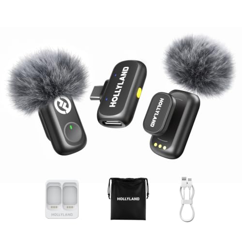 Hollyland Lark A1 Wireless Microphone for iPhone & Android, 48kHz/24-bit Studio Audio, 3-Level Noise Cancellation, 200m Range, Magnetic Mini Mic for Video Recording & Live Streaming (2TX + USB-C RX)