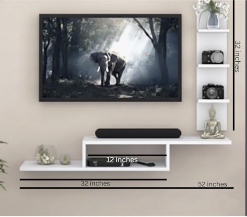 Image of Bros Moon Wall Mounted TV Cabinet, L-Shape, Modern Style, Laminated Finish, for Living Room, Suits TV up to 55 Inches (Frosty White, Dual L 48 Inches Broad Base)