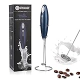 STYLANCE Batidor espumador de leche espumador capuchino para leche espumador de leche capuchino, gris, incluye soporte, sin batería (azul)