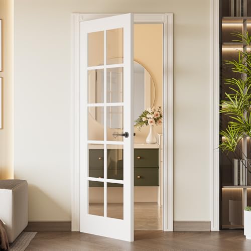 24 x 80 in Primed 10-Lite Clear Glass Solid Wood Slab Door Without Frame and Hardware Kit