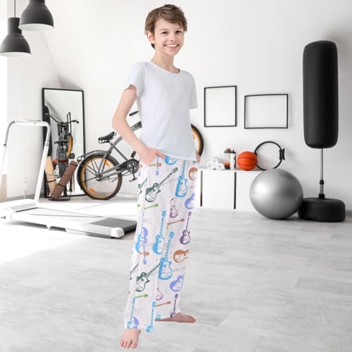 Boy's Pants Guitar Musical Note Jogger Pants Elastic Waist Long Bottoms Trousers with Pockets 6-14 Years 6