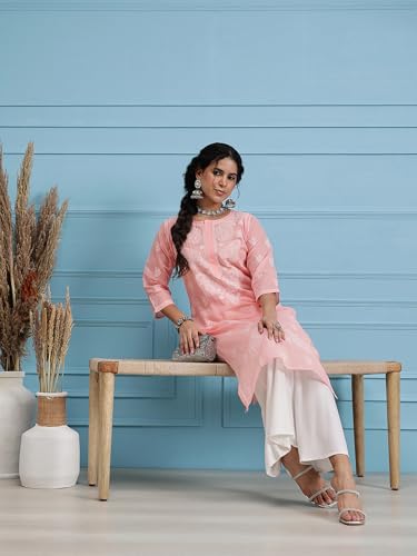 Image of Ada Hand Embroidered Lucknowi Chikankari Cotton Kurta for Women A133488
